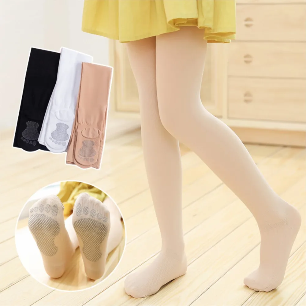 Spring and summer new thin little feet children's pantyhose solid color plate girl white dance socks student socks.