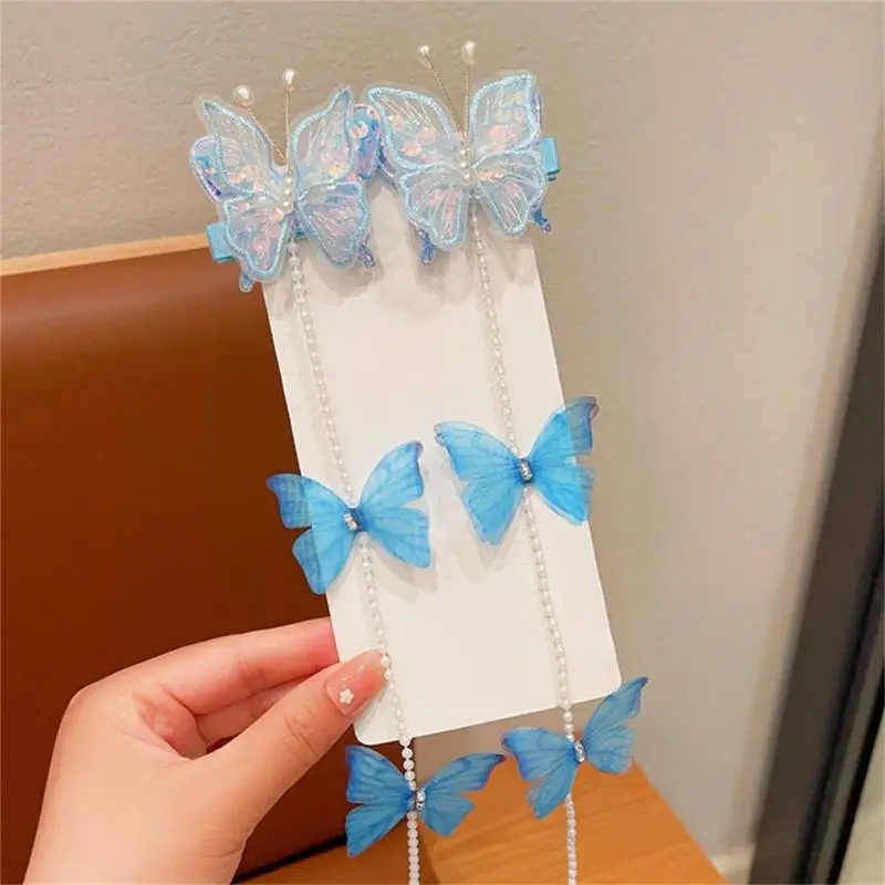 

39BD Elegant Pearls Butterfly Chain Hairpin Securely for Children Teen Special Occasion