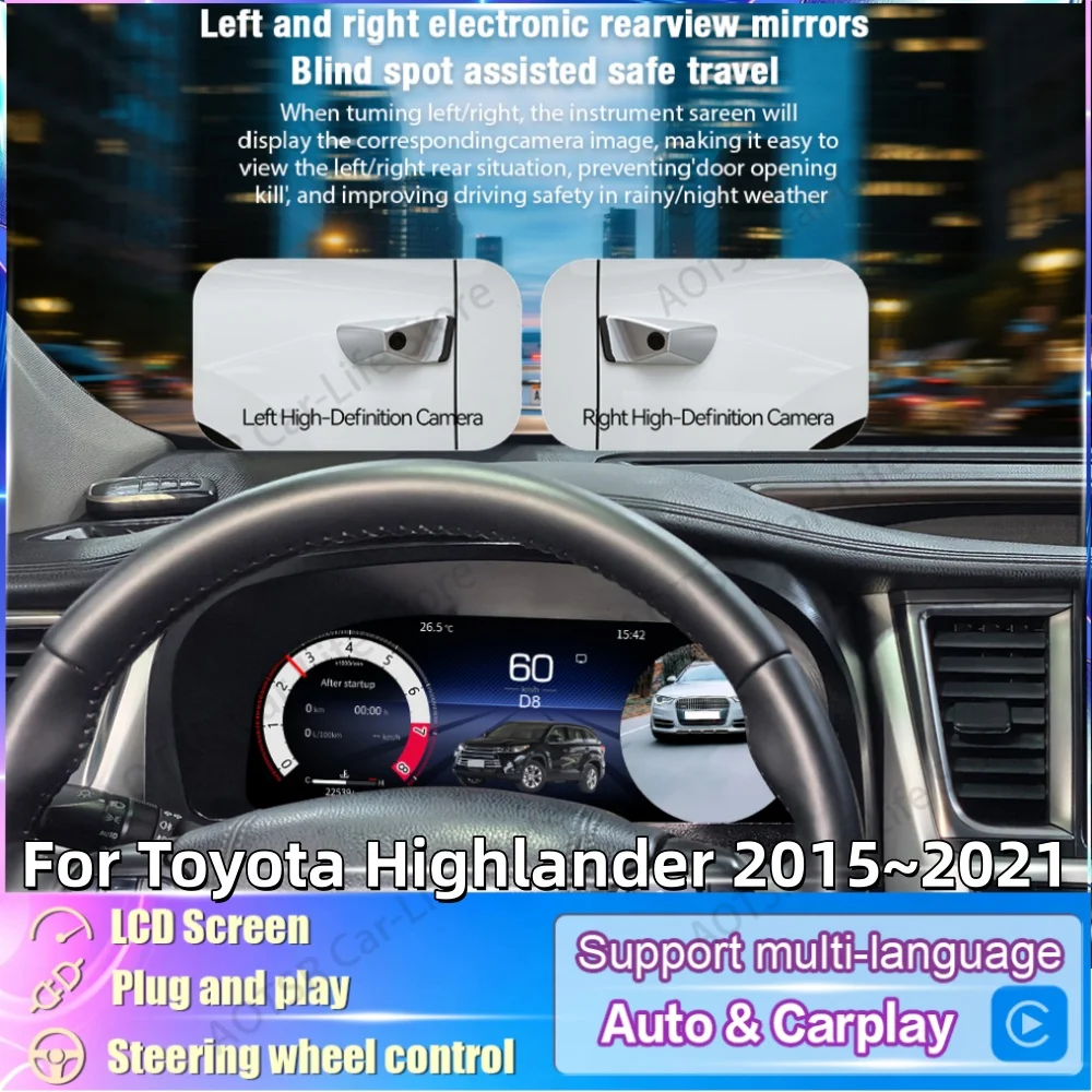 With CarPlay Android Auto Camera For Toyota Highlander 2015~2021 LCD Dashboard Panel Car Instrument Cluster Modification Display