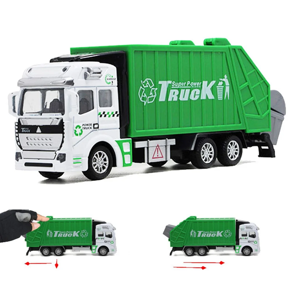 New Pull Back Garbage Truck Toys Die Cast Friction Powered Toy Car For Toddlers Boys Kids 1:32 Ratio Lorry Model 20.5cm