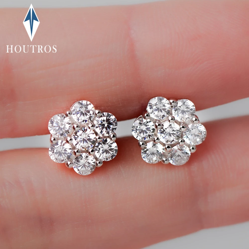 2.5/3/5mm Moissanite Cluster Flower Stud Earrings GRA Certified 925 Sterling Silver Party Wedding Earrings for Women Jewelry