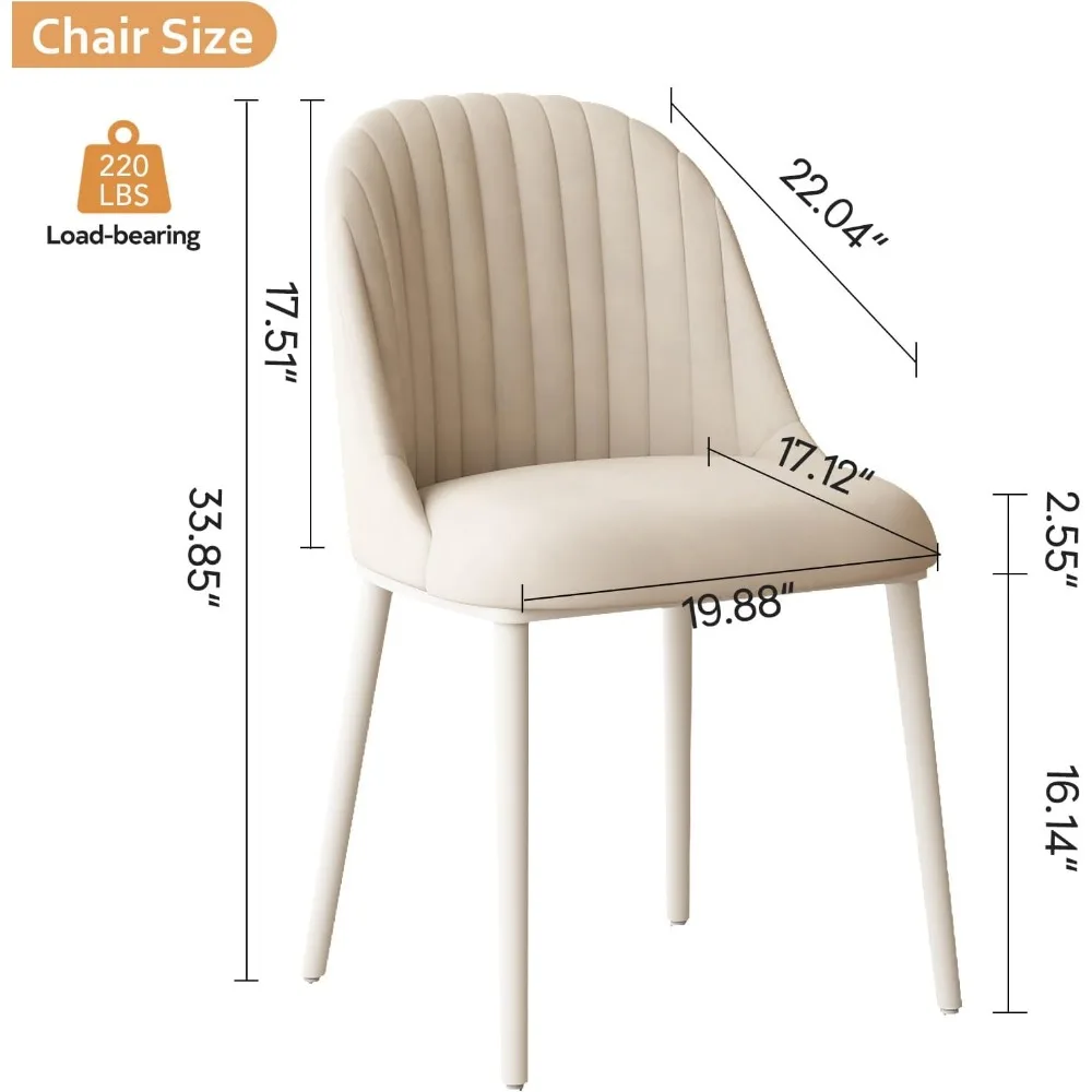 Moderne, minimalistische Esszimmerstühle im 2er-Set mit Metallbeinen, Stoffkissen, cremeweißes Finish, bequemes armloses Design für Con
