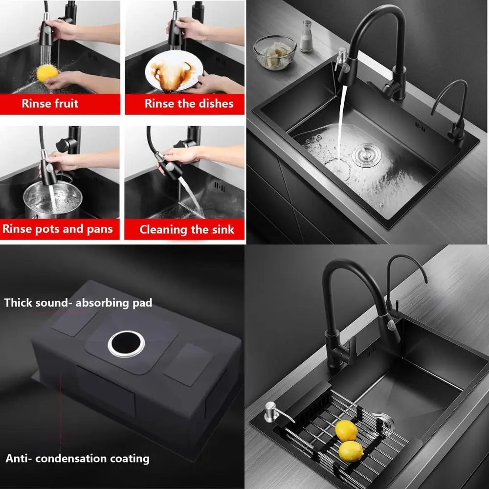 

Stainless Steel Single Bowl Kitchen Sink with Sliding Accessories and Multiple Features, 19.7x17.7 inches