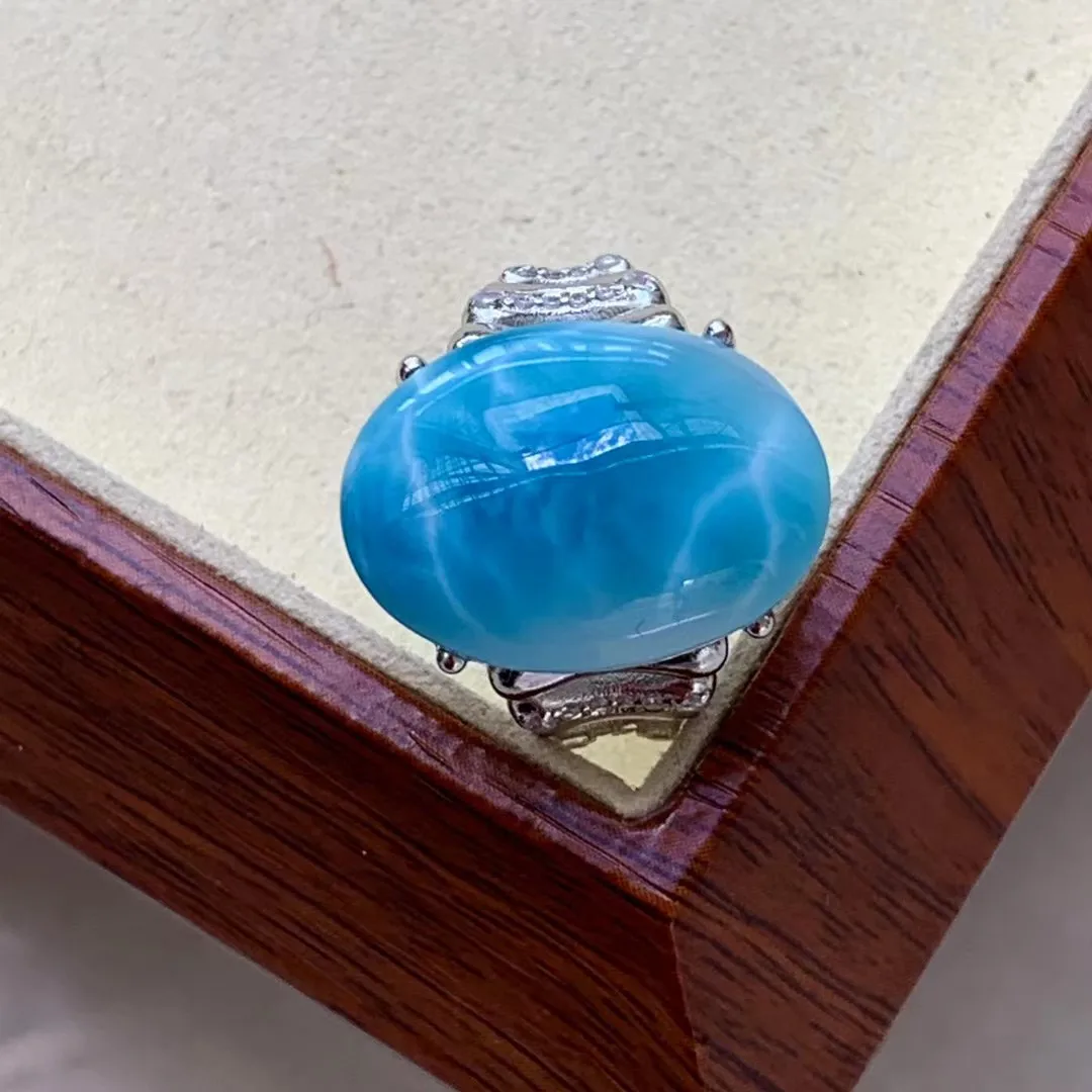 

Natural Blue Larimar Adjustable Ring 20.3/14.5/9mm Larimar Gemstone Women Men Water Pattern AAAAA