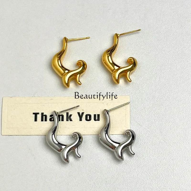 Retro irregular lava metal earrings light luxury high-end temperament stud earrings