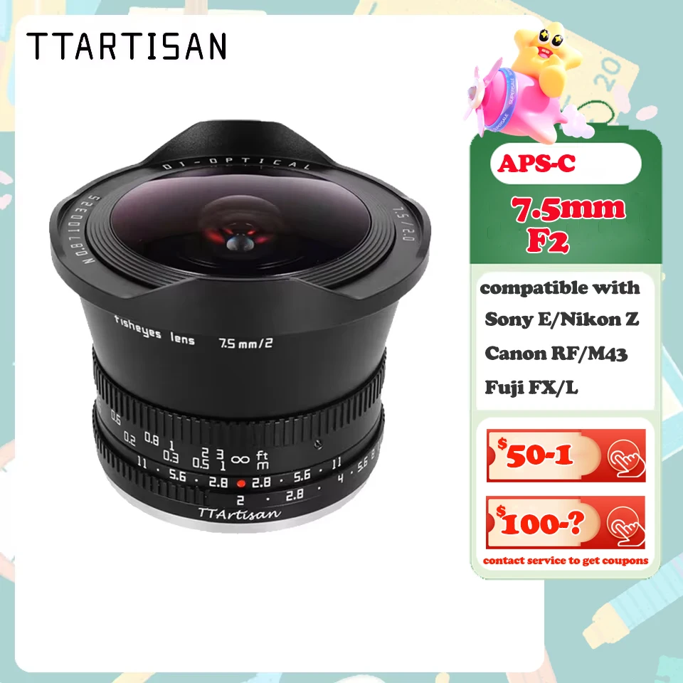 TTAartisan APS-C 7.5 مللي متر F2 عدسة عين السمكة دليل التركيز عدسة الكاميرا ل فوجي X سوني E كانون RF نيكون Z L M4/3 جبل كاميرات #1