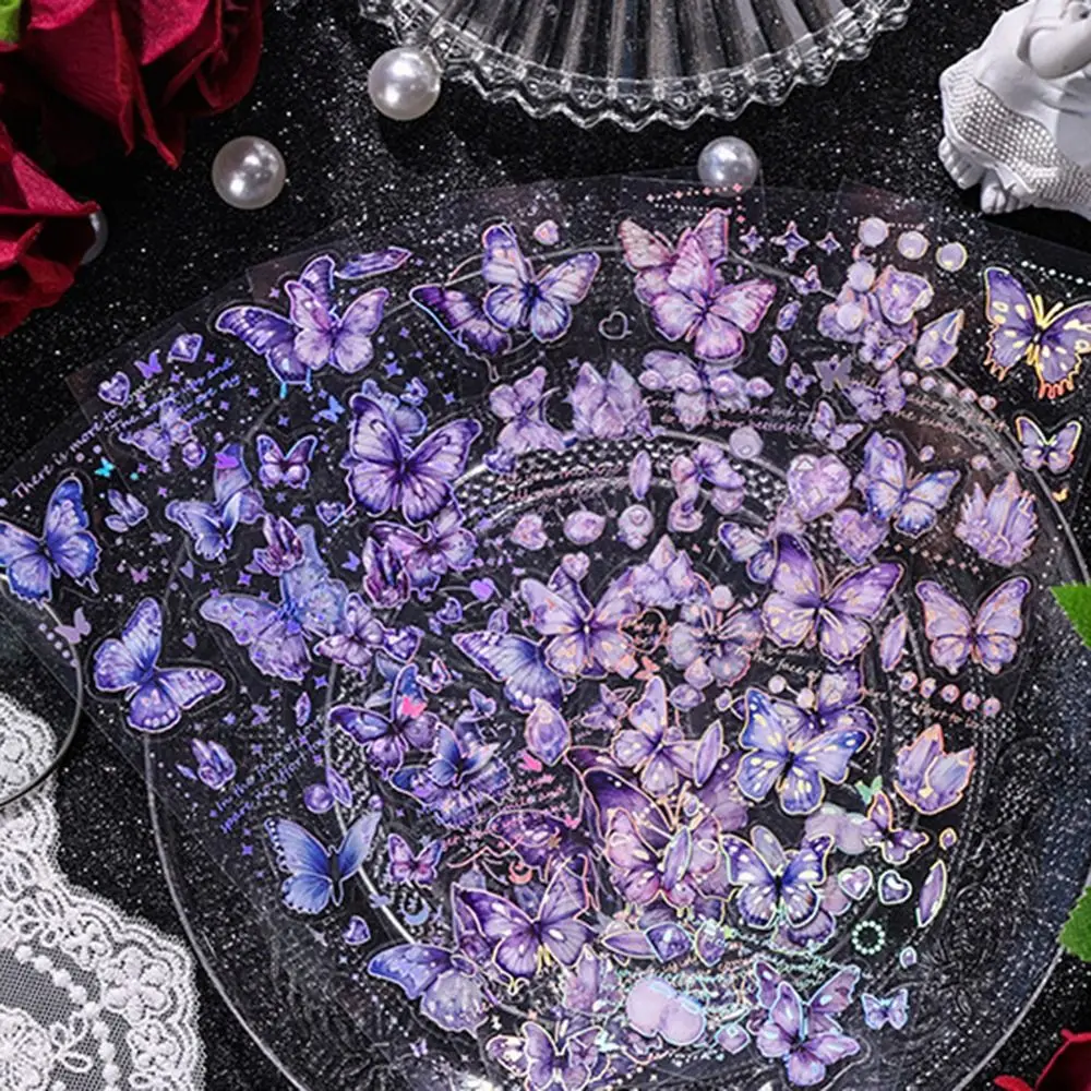 6 Pcs/Set PET Crystal Laser Butterfly Stickers Delicate Waterproof Hand Ledger Sticker Vintage DIY Scrapbooking Handbook Decal