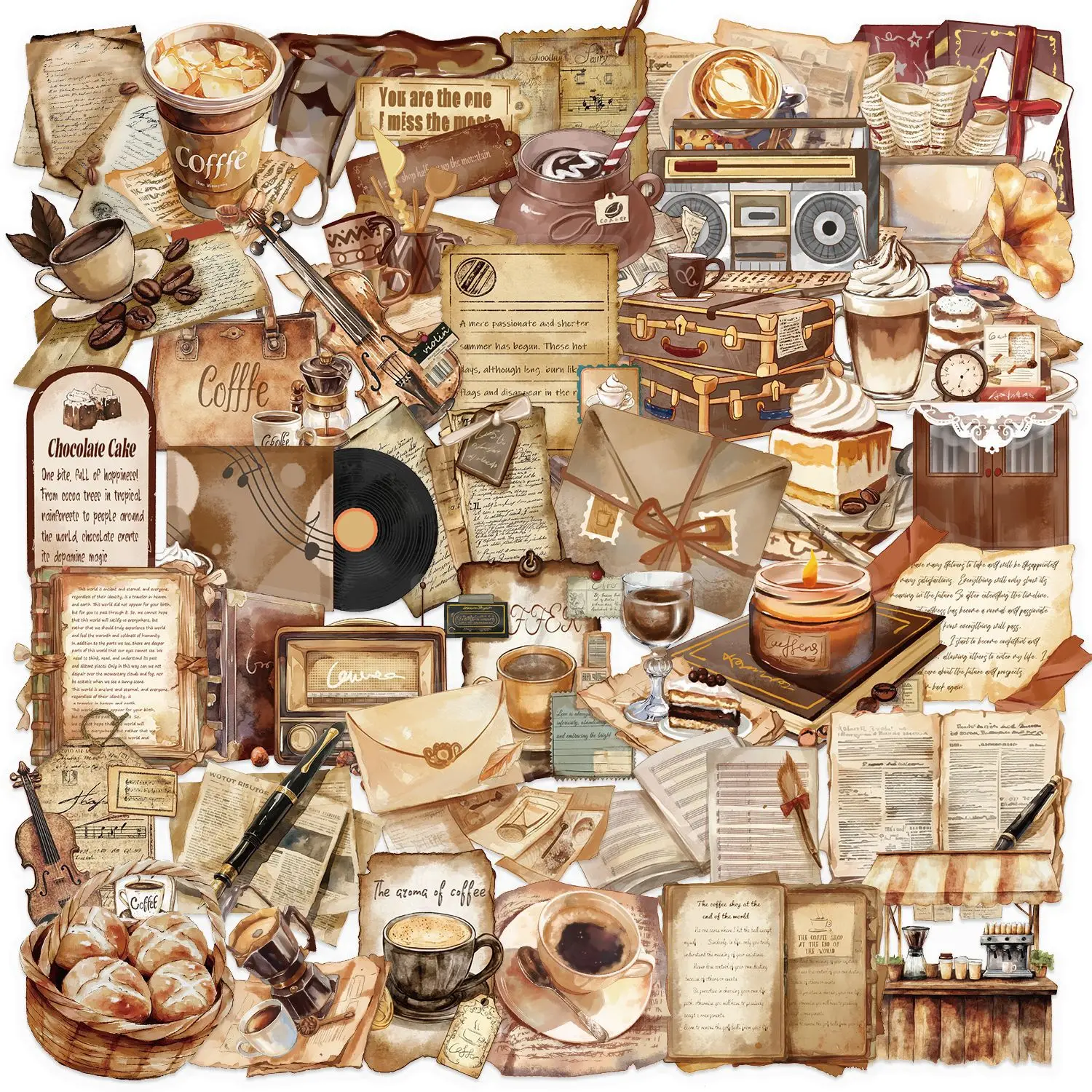 

50PCS Transparent Retro Cafe Stickers Graffiti Stickers DIY Diary Phone Case Handmade Scrapbook Aesthetic Stickers