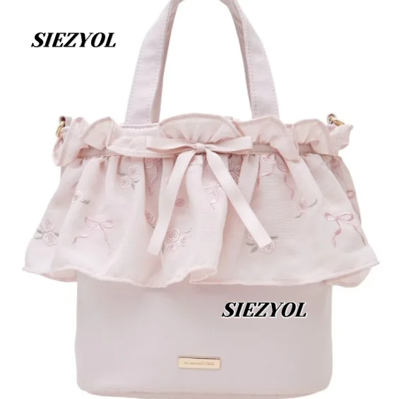 Japanese Style New Ribbon Ruffle Trim Handbag Crossbody Bag Sweet Cute Girls Fashion Versatile Shoulder Bag Makeup Bags
