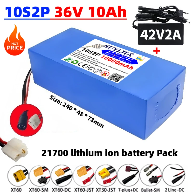 New 36V 10Ah 21700 10C power lithium battery pack with BMS rechargeable battery 10S2P for fishing bicycle large capacity battery