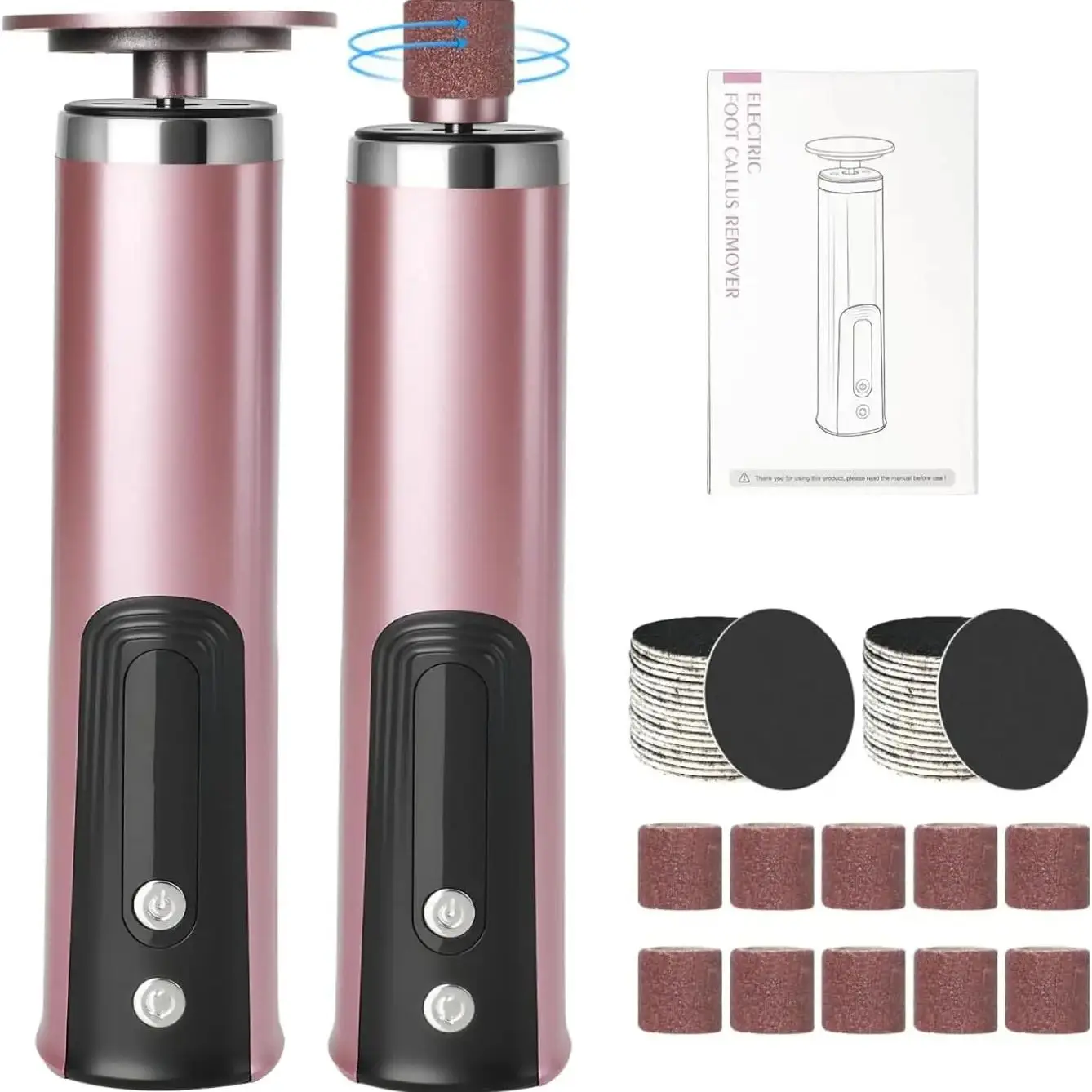 Electric Foot Callus Remover with 2 Grinding Head Cordless Foot Filer Feet Scrubber Scraper Nail Pedicure Tool for Dead Skin