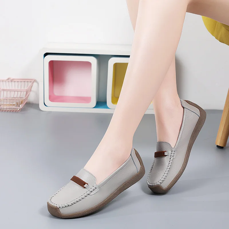 

New Arrival Female Mother Loafers Comfortable Women Genuine Leather Flat Shoes Woman Casual Nurse Work Shoes Women Flats WSH5304
