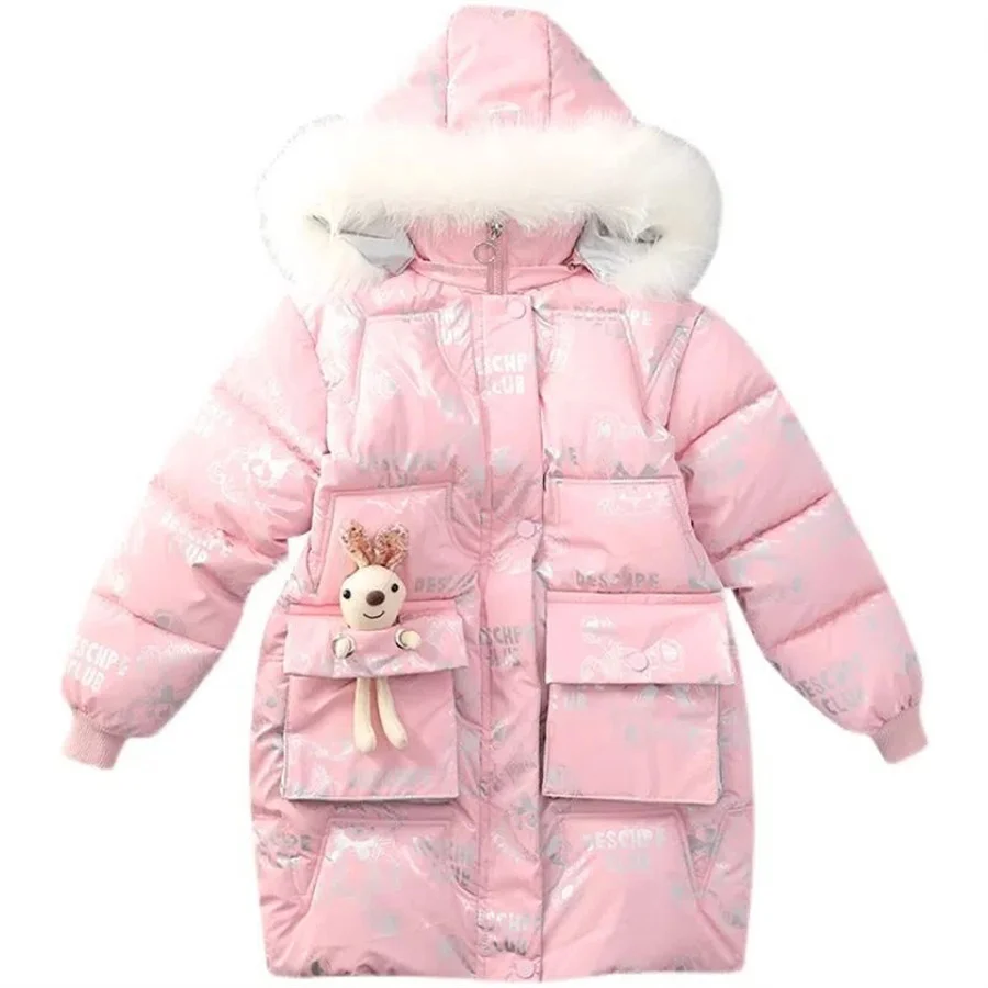 Children Thick Coat Winter Teenage letter print Girl Cotton-padded Parka Coats Thicken Warm Long Jackets Toddler Kids Outerwear