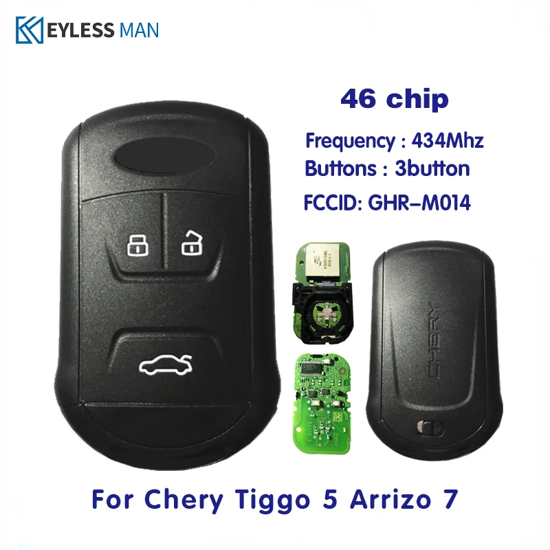 Smart Remote Car Key Fob per Chery Tiggo 5 Arrizo 7 3 pulsanti Keyless Go Entry 434Mhz con ID46CHIP