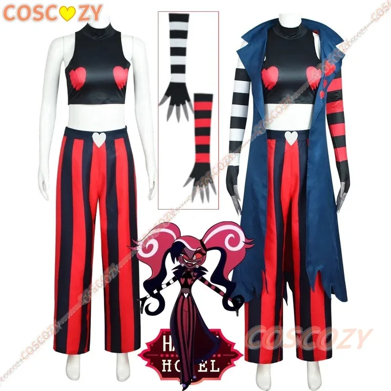 2025 22 Anime Hazbin disfraz de terciopelo uniforme Cosplay Hotel moda icono Sexy rayas rojas y negras mujer fiesta de Halloween Cosp