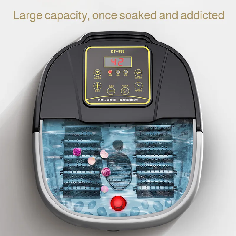 حمام القدم المنزلي الأوتوماتيكي بالكامل، حمام القدم، حمام القدم القابل للطي، دلو تدليك، وسادة الركبة، درجة حرارة ثابتة بالكامل، تسخين القدم