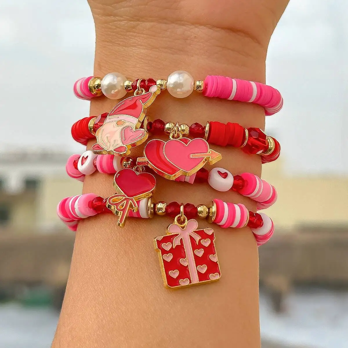 Salircon 4 قطعة/المجموعة بوهيميا لينة السيراميك الاكريليك CCB مطرز سلسلة الوردي كريستال القلب قلادة للنساء مجوهرات عيد الميلاد 2026 جديد