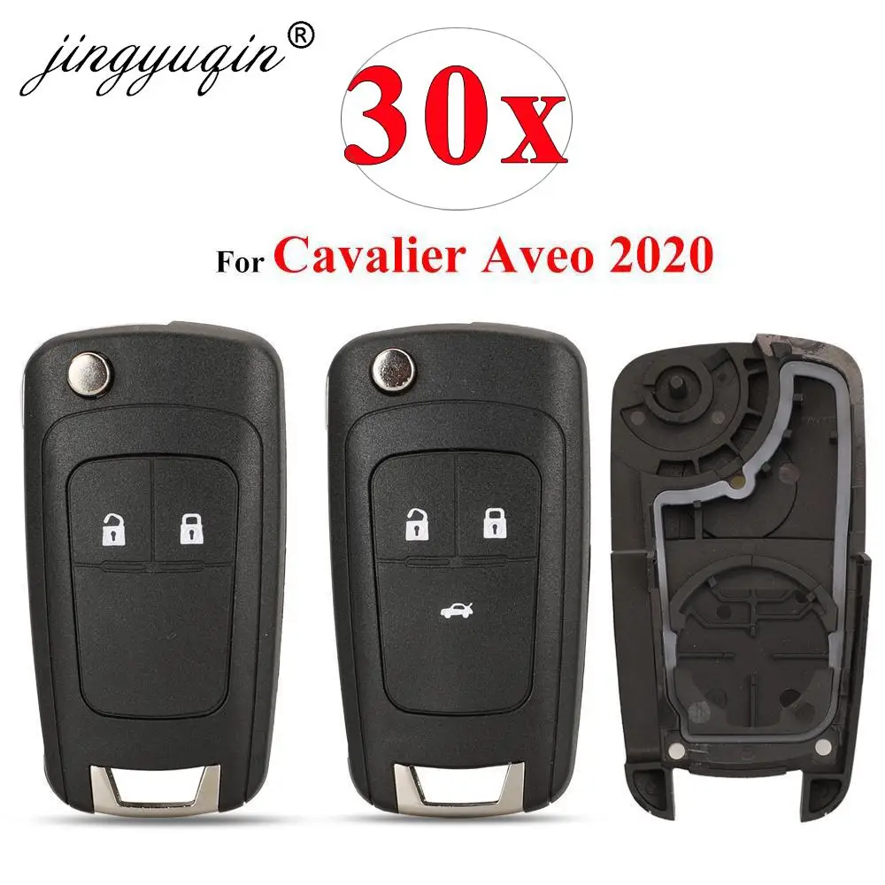 

jingyuqin 30pcs/lot Car Remote Key Shell For Chevrolet Cavalier Aveo 2020 2/3 BTN Flip Folding HU100 Blade Key Case Fob Replace