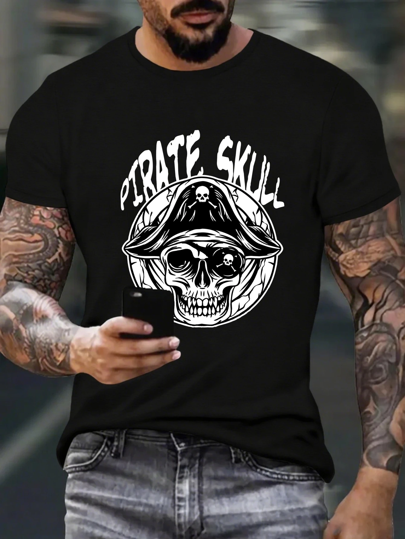 

Vintage Skull Rose Graphic T-Shirt for Men, Gothic Romantic Short Sleeve Tee, Casual Skull Rose Print Tops
