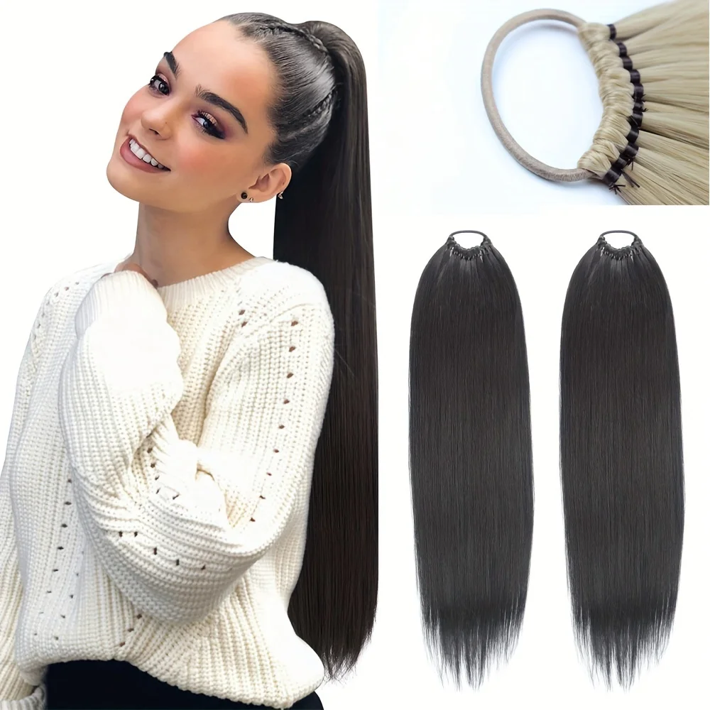 Long Straight Ponytail Extension 30 Inch Ponytail Hair Extensions Synthetic Wig On Elastic Band Natural Hairpiece Heat Resistant