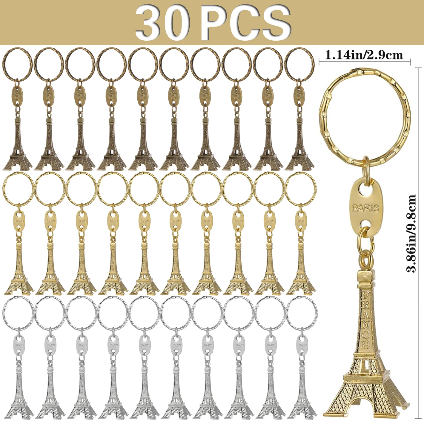 30Pcs Key Chain Eiffel Tower Keychain Key Fob Pendant Birthday Present