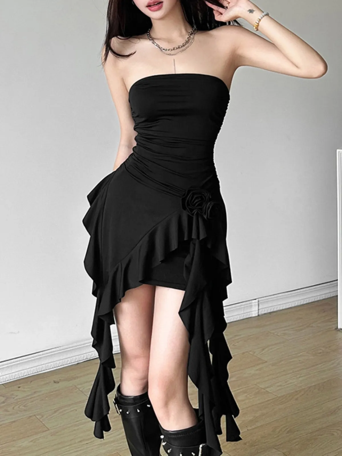 Foamlina roupas femininas americanas 2025 primavera e verão nova moda sexy y2k sem alças sem costas vestidos de tubo curto