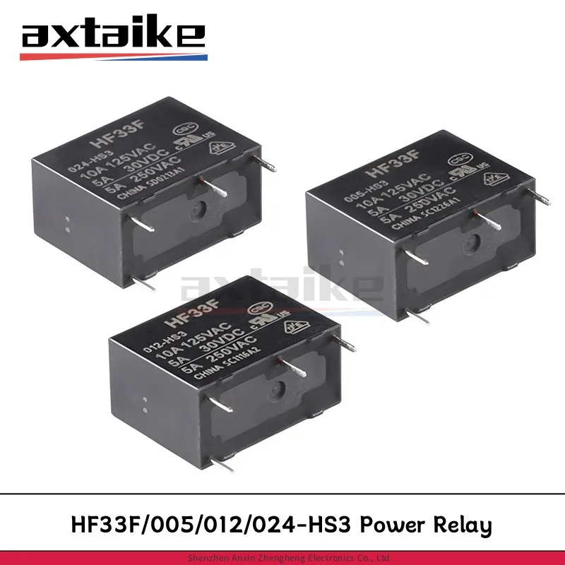 

5PCS HF33F 005-HS3 012-HS3 024-HS3 4Pin 5V 12V 24V 5A 250VAC 10A 125VAC A Set Of Normally Open Ultra Small Medium Power Relay IC