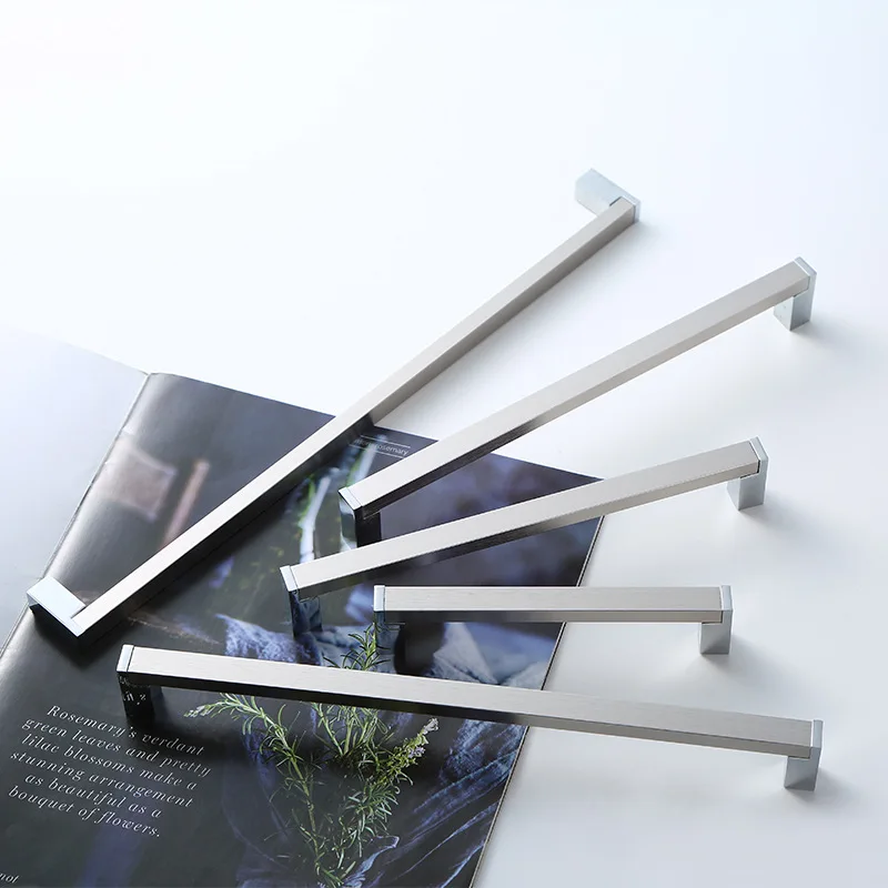 Modern Minimalist Kitchen Cabinet Door Handles Silver Wardrobe Aluminum Alloy Nordic Drawer Furniture Handle
