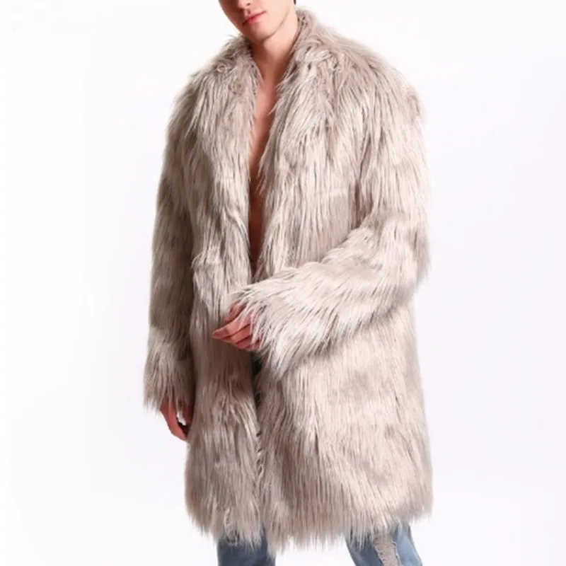 Marque de luxe hommes hiver nouveau décontracté mode fausse fourrure manteau mi-long fausse fourrure de renard veste col de fourrure pardessus hommes veste noir