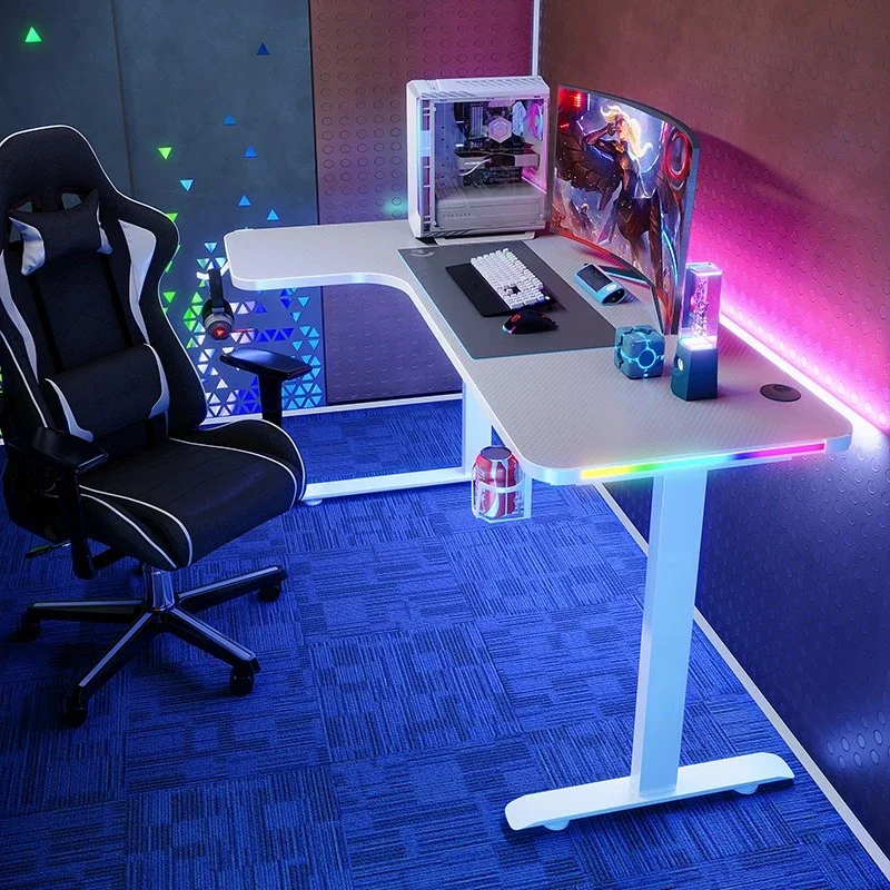 White Black L Shaped Gaming Pc Desk Computer Table with RGB Led Lights Gaming Table for Silla De Escritorio Gamer