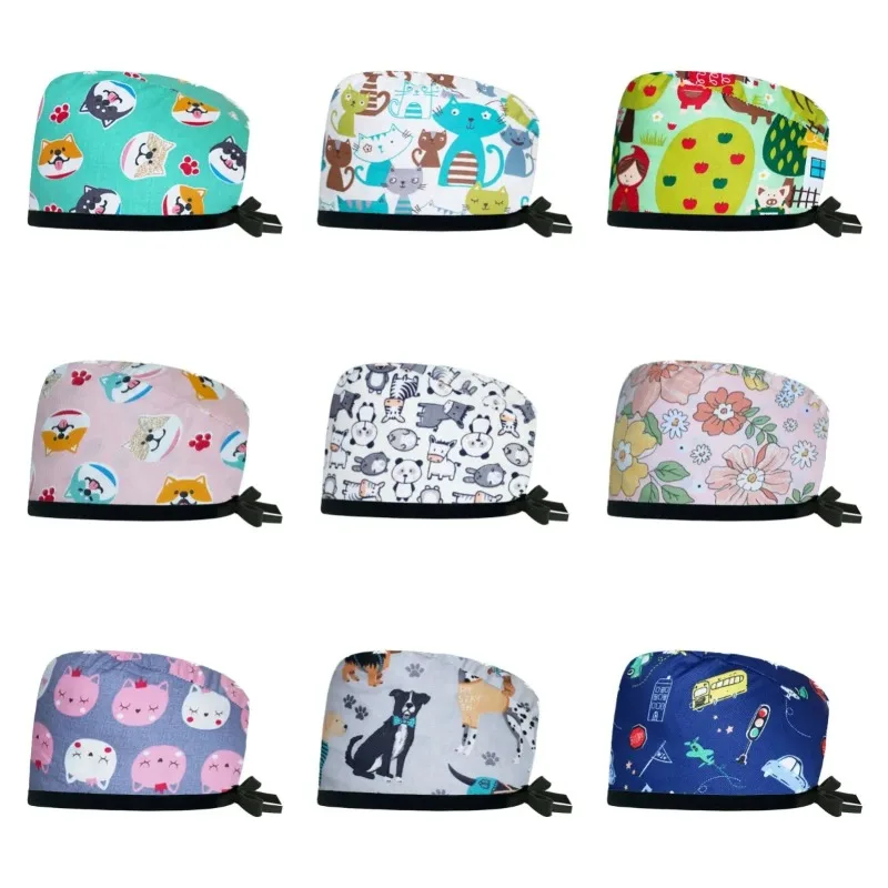 

Doctor Operating Room Pattern Printed Nursing Head Cap Lab Scrub Pet Hospital Surgical Hat Unisex Dentist Scrub Women 2023 New