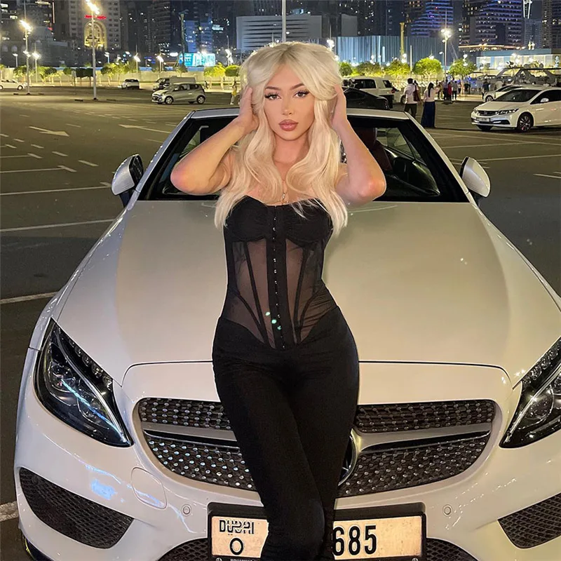 

DSMTRC Black Strapless Bandage Sexy Jumpsuits Women's Overalls Autumn New Patchwork Solid Sleeveless High Waist Skinny Playsuits