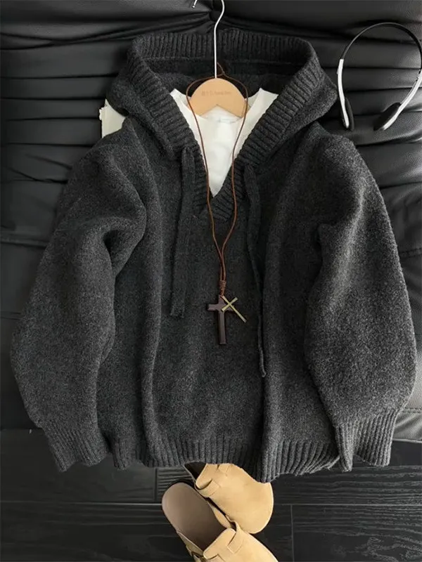 

Мужской трикотажный свитер Cleanfit с капюшоном и V-образным вырезом, в американском стиле, повседневная верхняя одежда, из мягкого полиэфирного волокна, с длинными рукавами, стандартной длины