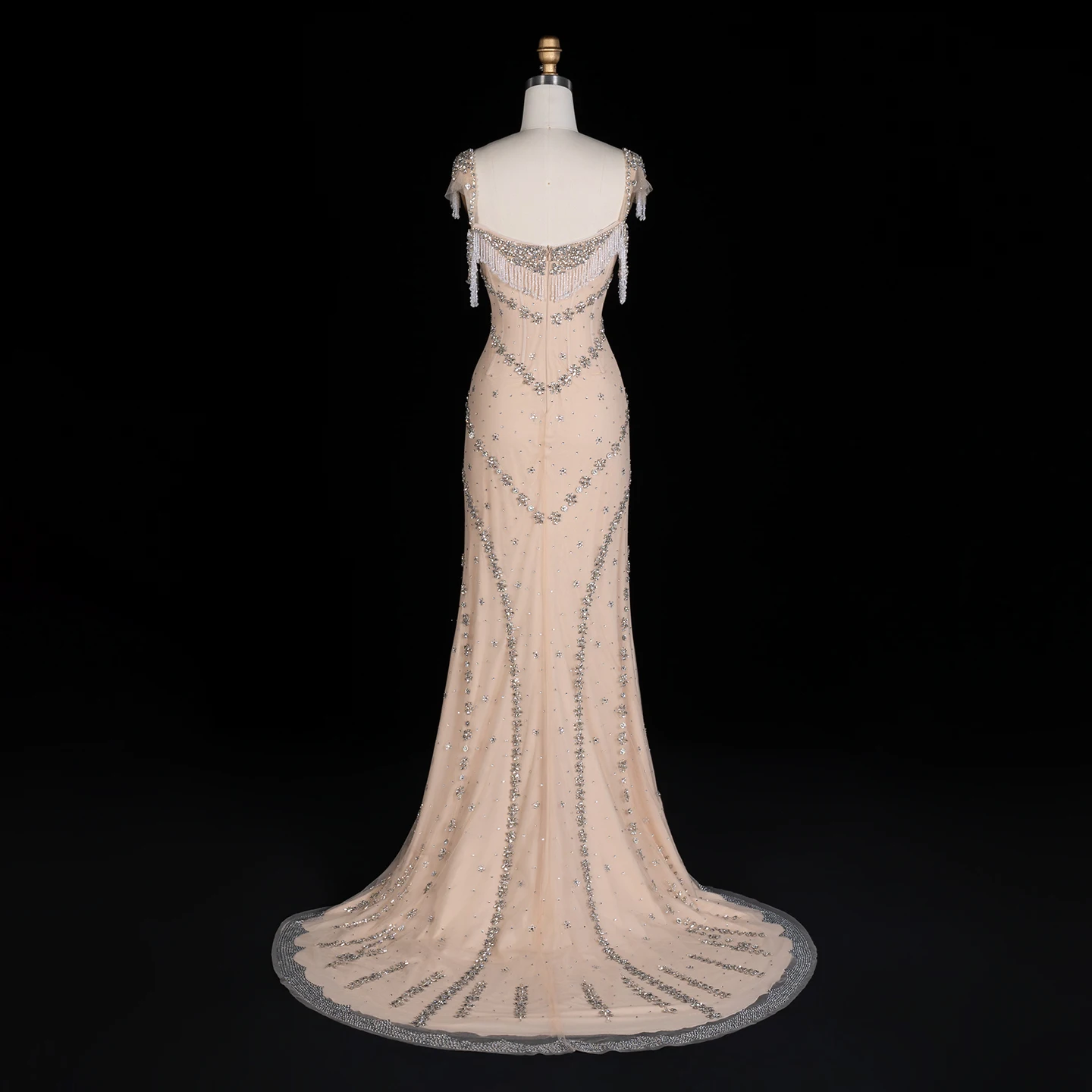 Sharon Said Kendall Jenner Langes Nude Meerjungfrauen-Abendkleid mit Kristallen für Abschlussball, Schwarzes Mädchen-Abschlussfeierkleid SS358 Maßanfertigung – Detail 15
