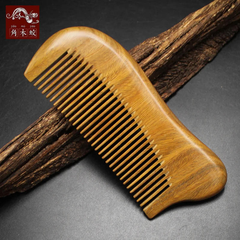 Green Sandalwood Comb with Fine Teeth, Handmade from Whole Wood, Creative Design
