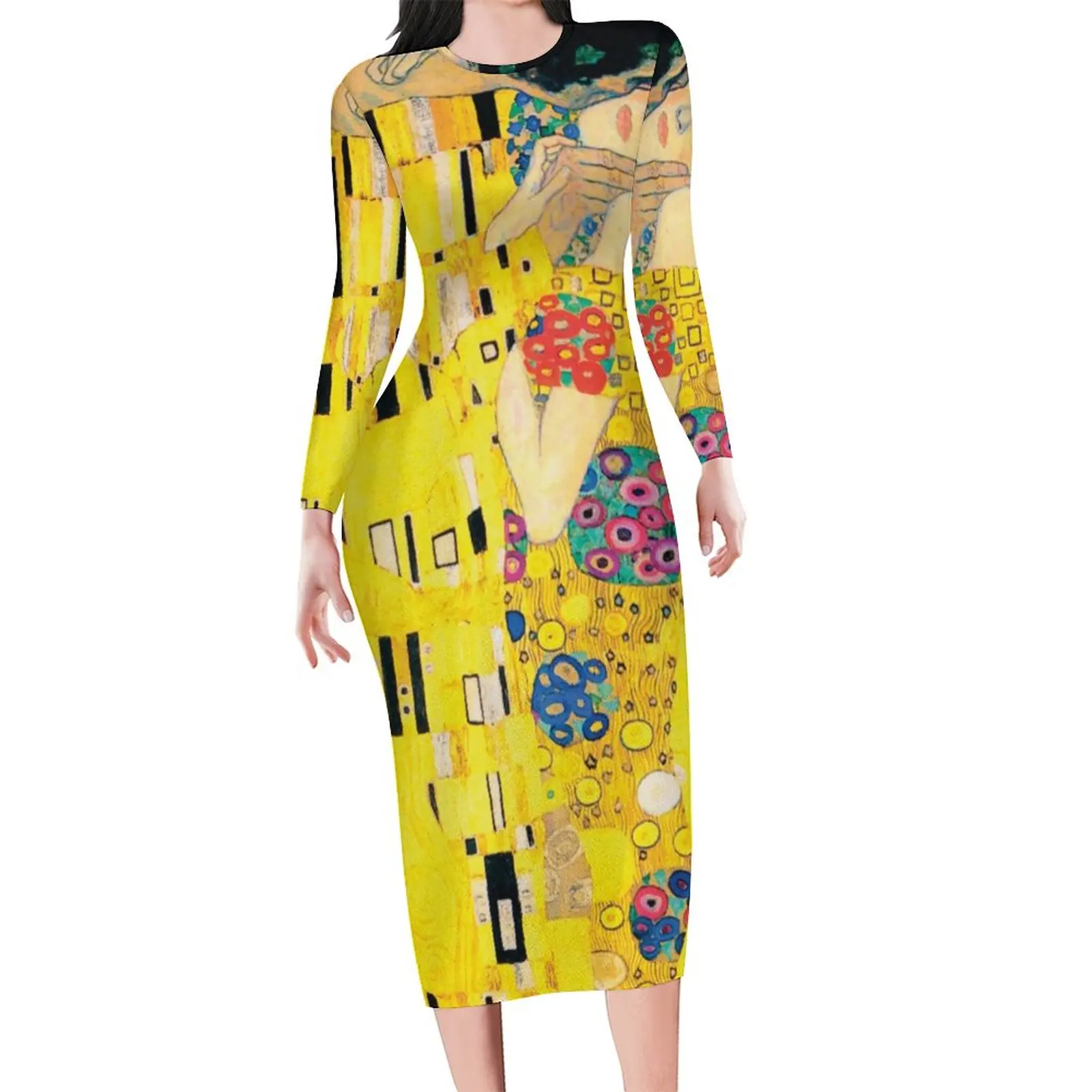 Gustav Klimt Dress Women The Kiss Aesthetic Bodycon Dress Autumn Long Sleeve Retro Dresses Custom Oversize Vestido