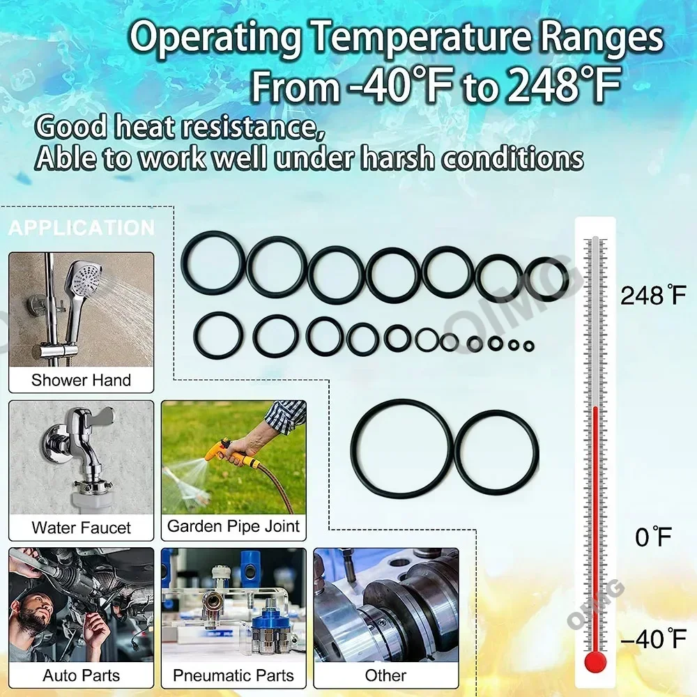 NBR O-Ring Sealing Gasket Kit Oil Resistant Universal Hydraulic Plumbing Washer Seal for Car Plumbing Automotive Faucet Repair