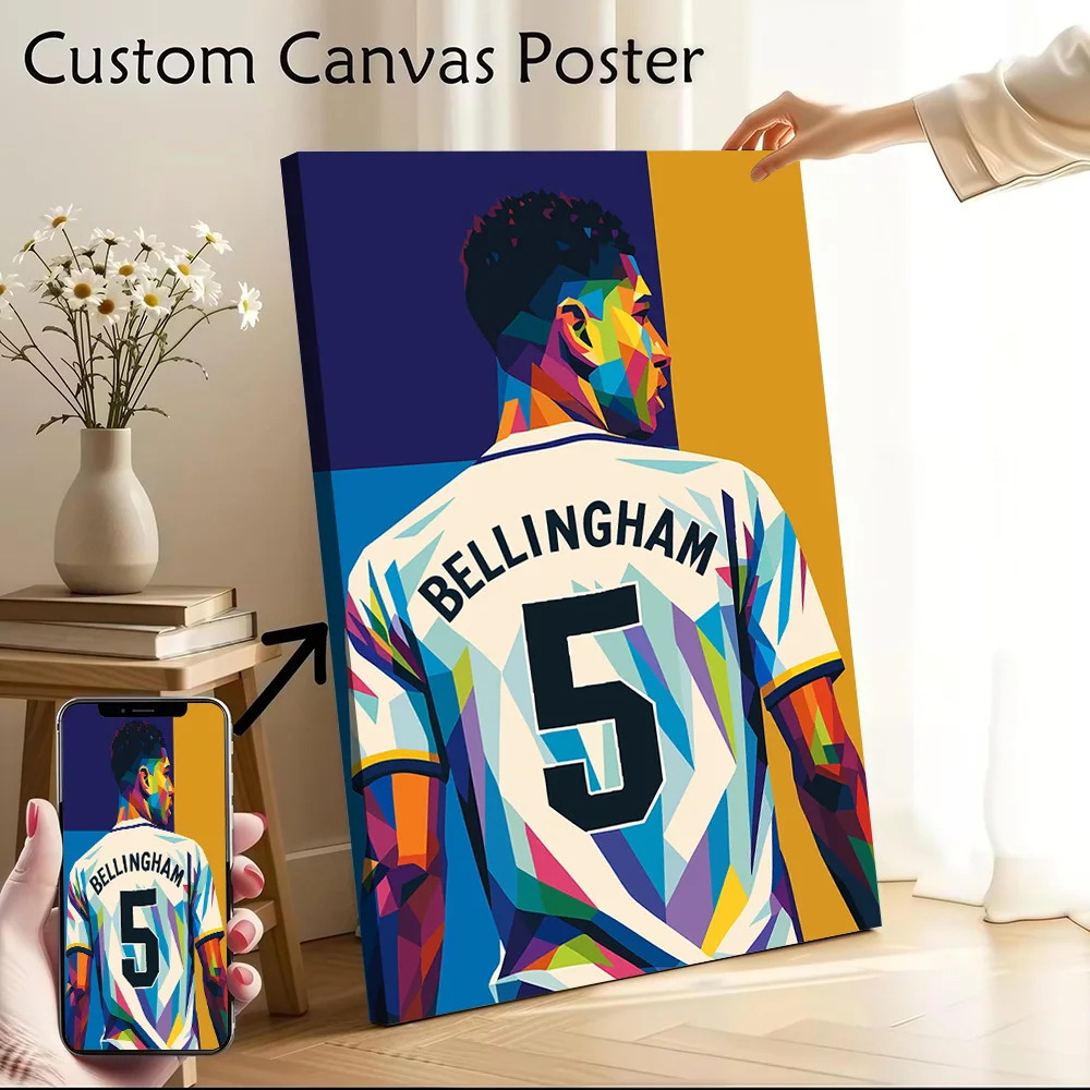 Jude Bellingham Colorful Portrait Poster Customizable Printed Canvas Painting for Pictures Wall Art Decoration Living Room Decor