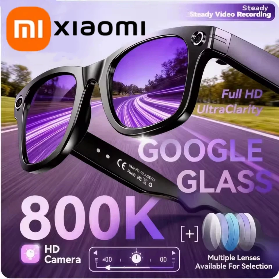 Gafas Inteligentes Xiaomi 800W con Cámara y IA, Cambio de Color, Traducción, Grabación de Fotos y Vídeos, Resistentes al Agua, Llamadas, Gafas de Sol Inteligentes
