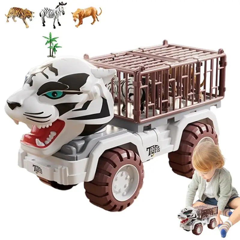 Jouet d'inertie de voiture de tigre de côtes arrière d'animal de camion, jouets de camion de transport pour des enfants, véhicule de dos d'enfants