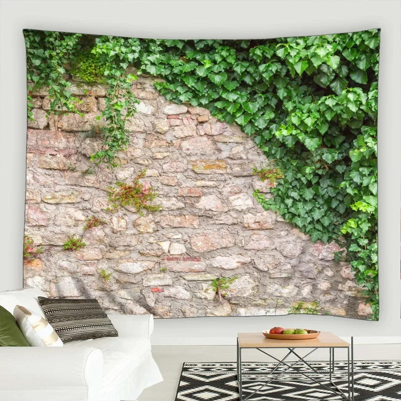 Botanical Brick Wall Tapestry Mural Farm Greenery Flower Rustic Landscape Garden Home Dorm Room Decor Background Fabric Tapestry