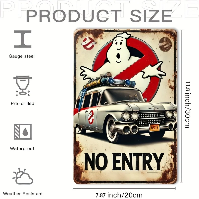 2D Flat,Retro Ghostbusters Metal Sign Firetruck Design, Rustic Iron Art for Home, Garage, Farmhouse, Garage Decoration Nostalgic