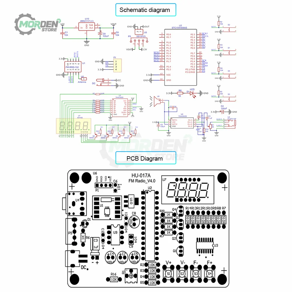 RDA5807 TDA2822 HU-017A RDA5807S Radio Kit FM FM Electronic DIY Parts 87-108MHz Board Kit for Electronic Component  Accessories