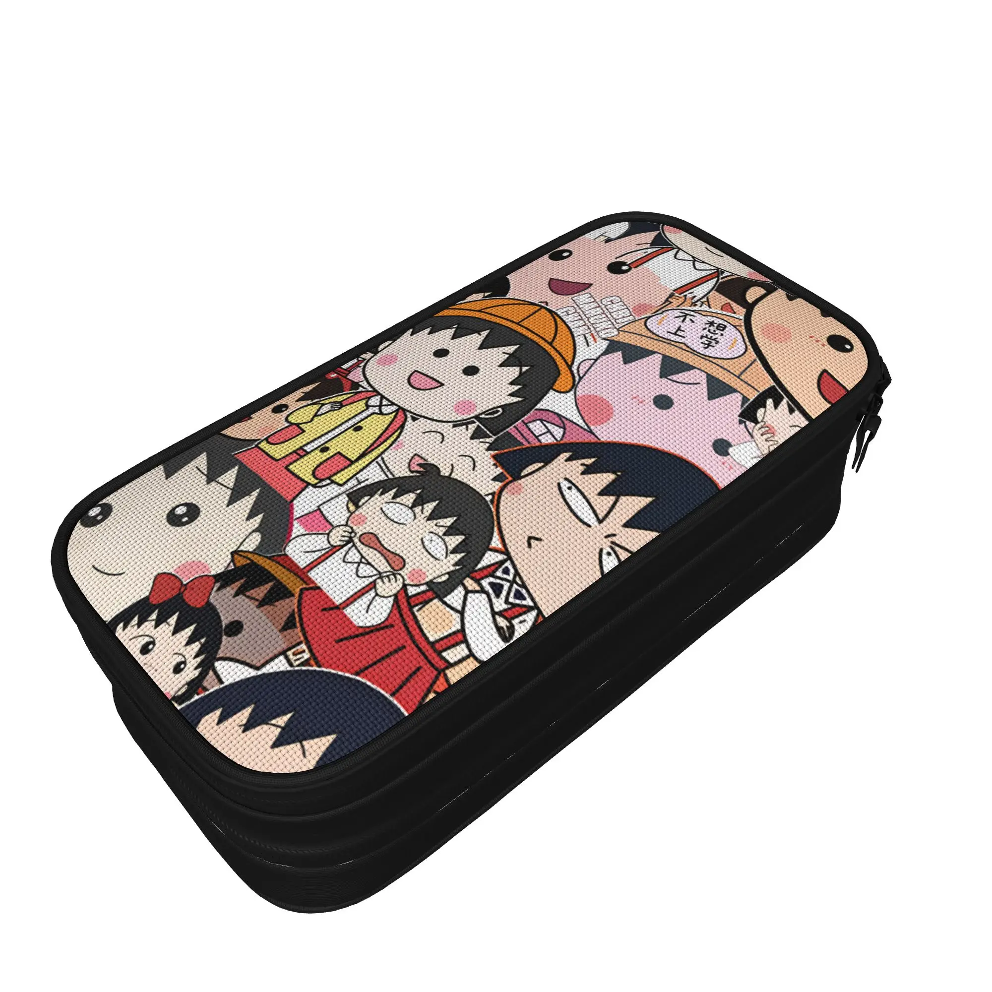 Chibi Maruko Chan Pencil Case  School Pencil Cases Double Layer Students Aesthetic Large Capacity Pencil Bag School Stationery