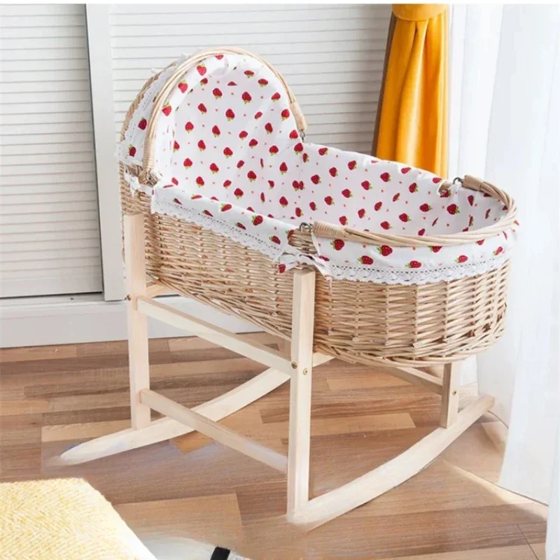 70 Wicker Baby Cradle - Portable Newborn Basket, Travel Baby Bed with Mosquito Net, Handcrafted Bassinet, Natural Baby Bassinet.