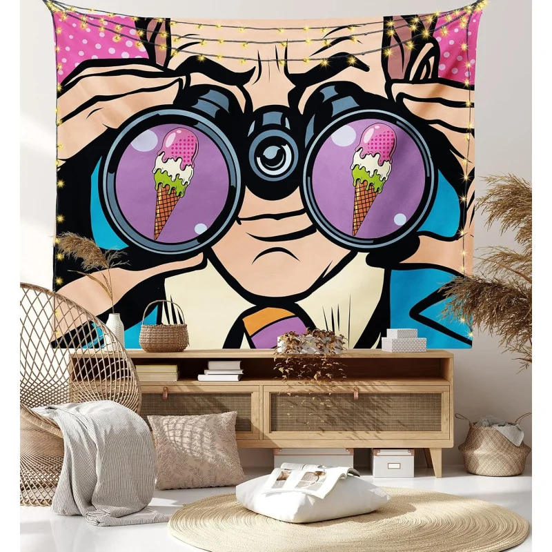 Fun Cartoon Popsicle Goggles Tapestry Wall Art Trendy Quirky Dessert Theme Home Decor Abstract Pop Art Tapestry for Bedroom Livi