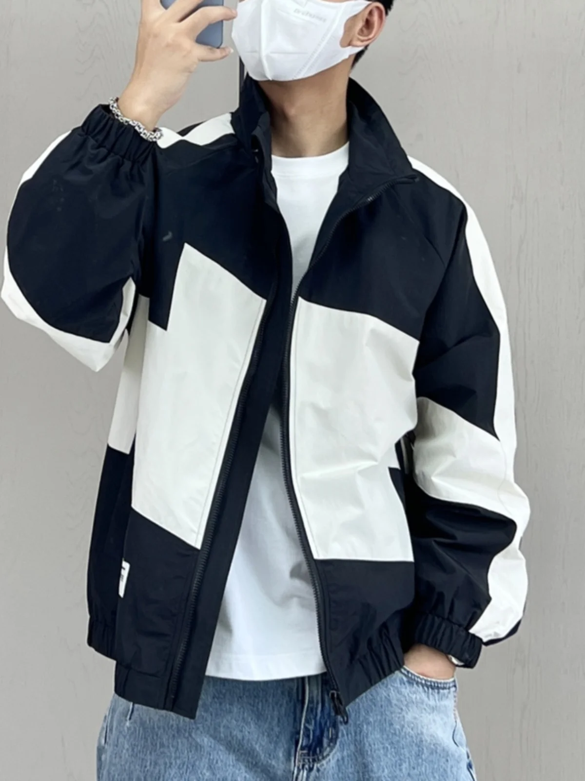 

Slim Fit Men's Jaet Spring Autumn Casual Color Blo Stand Collar Youthful Polyester Cotton Blend Qui Dry Zipper Closure