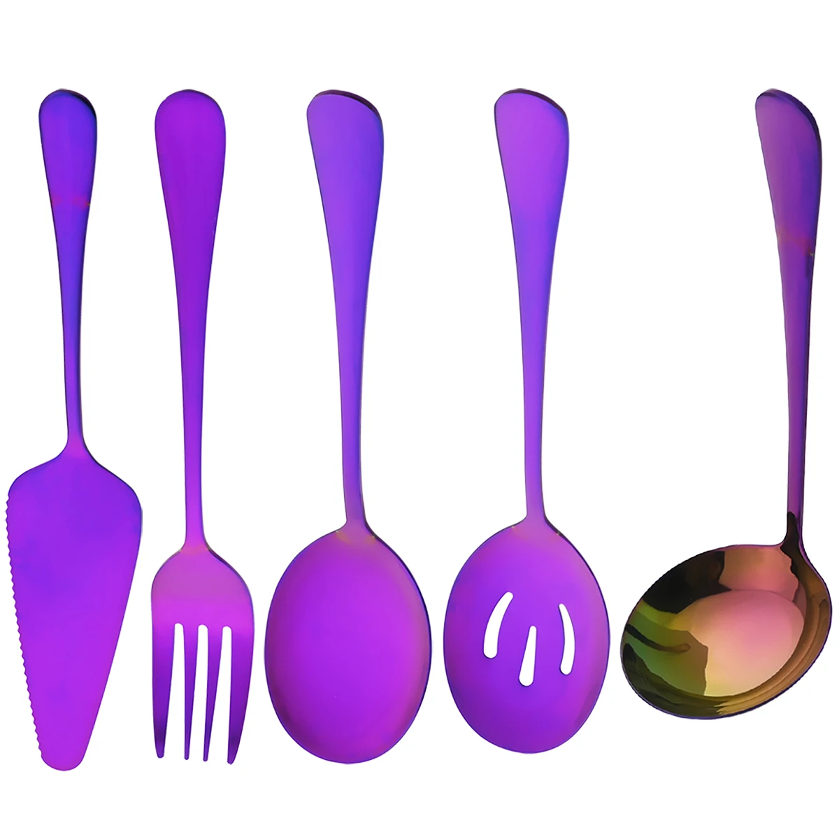 5Pcs Purple Dinnerware Set Stainless Steel Soup Spoon Colander Spoon Set Service Spoon Salad Fork Cake Spatula Kitchen Tableware