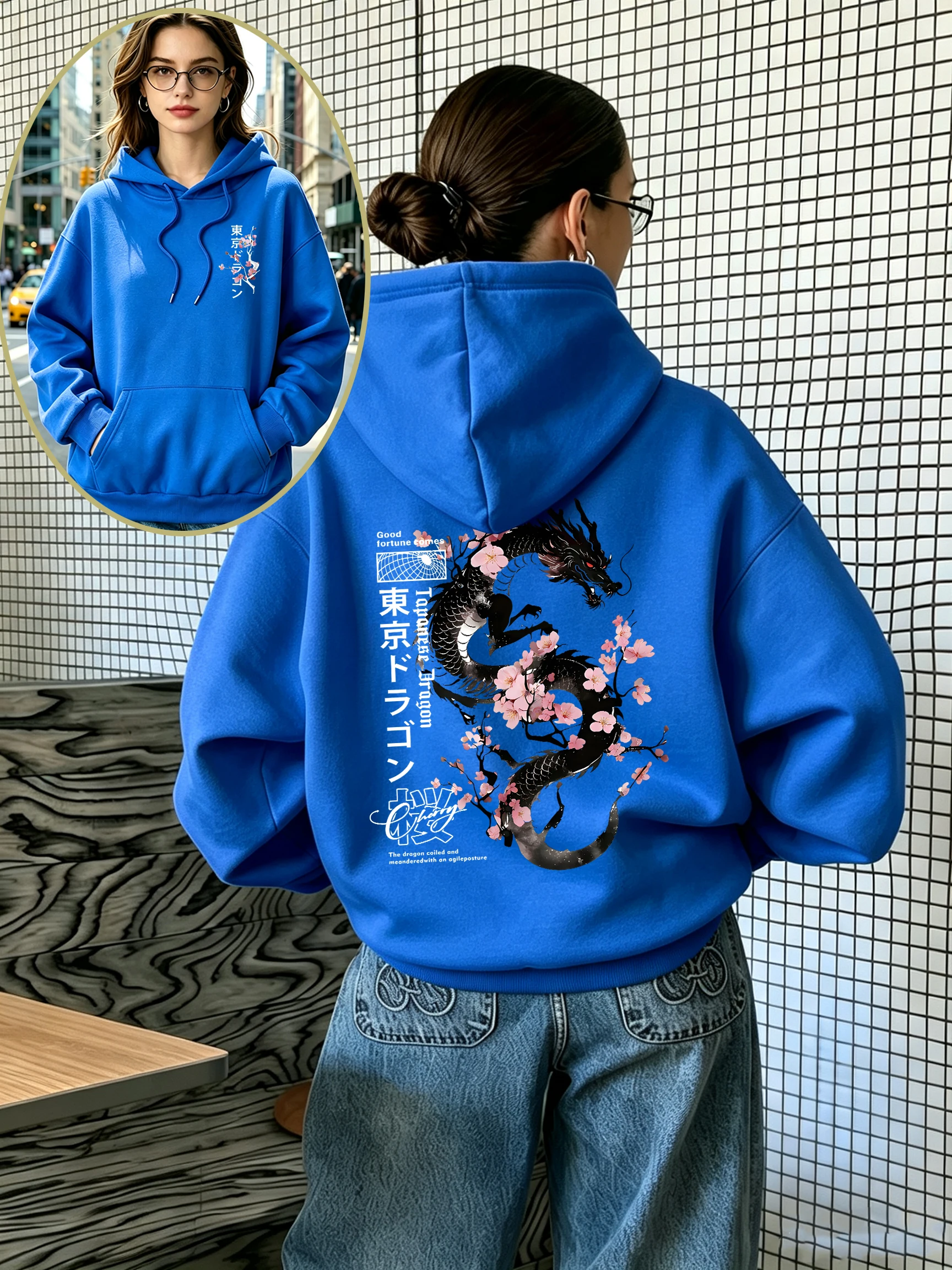 Japanese Tokyo Sword Cherry Blossom Printing Women Hoodie Oversized Jogging Hoody Autumn Fleece Sportswear Casual Clothing