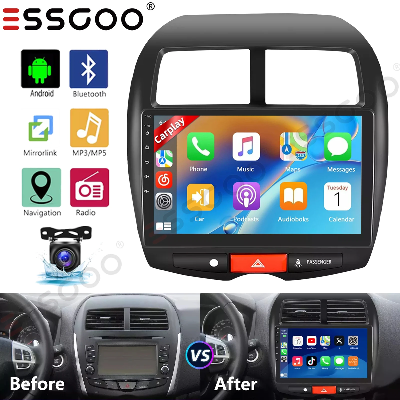 

10" For Mitsubishi ASX 2010-2016 Android14 Apple Carplay Car Stereo WIFI 32G GPS Navigation Bluetooth FM/RDS Radio Head Unit SWC